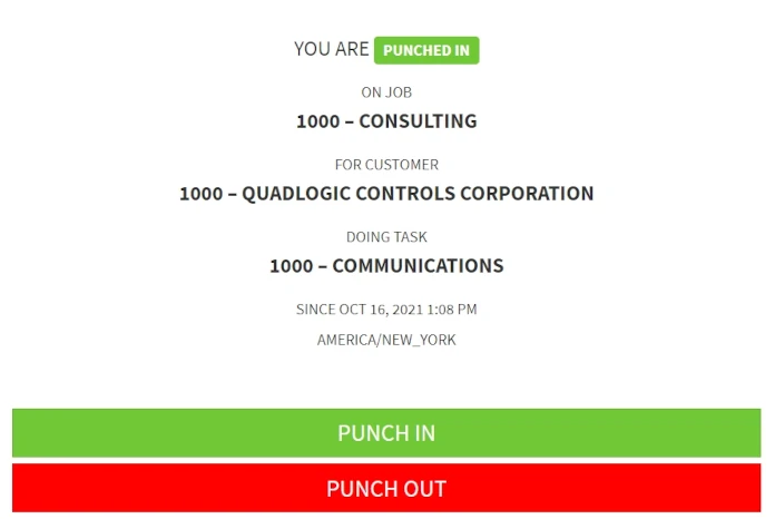 Screenshot of Punch In Dialog